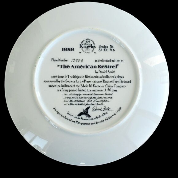Hawk Plate Collectible 1989 Knowles American Kestrel By Daniel Smith 84-K41-74.6 - Picture 3 of 7